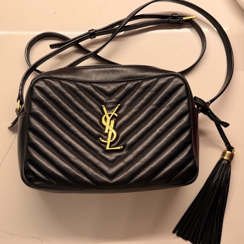 Saint Laurent Lou Black Quilted Leather Camera Bag with Tassel